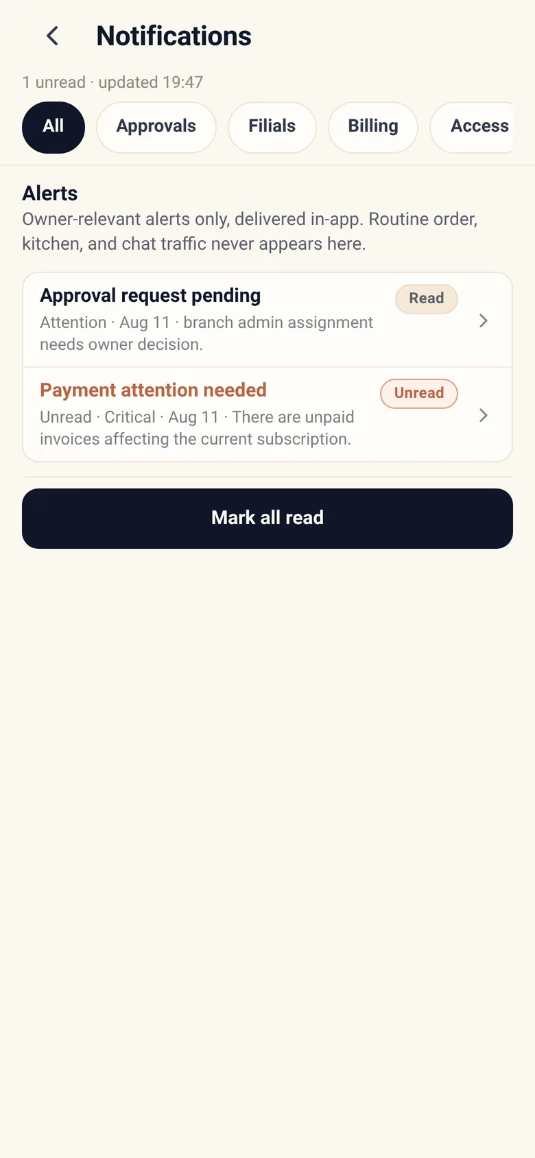 Owner alerts.
